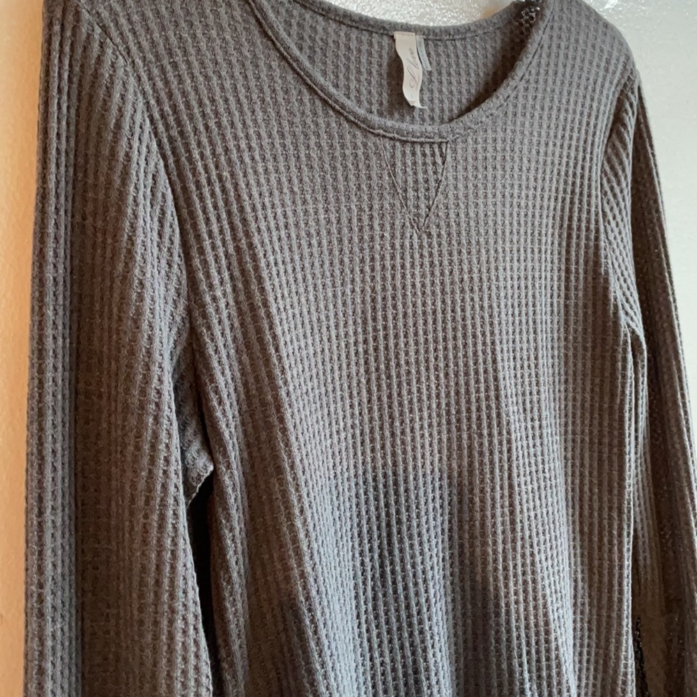 I Love waffle knit bell sleeve tunic top size large - Picture 4 of 7